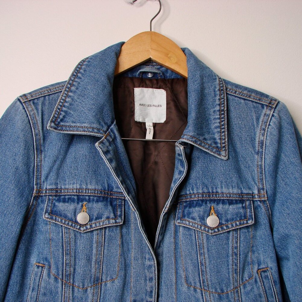 Anthropologie Avec Les Filles Denim Jean Jacket Faux Fur Trim Size Small NEW - Picture 3 of 15